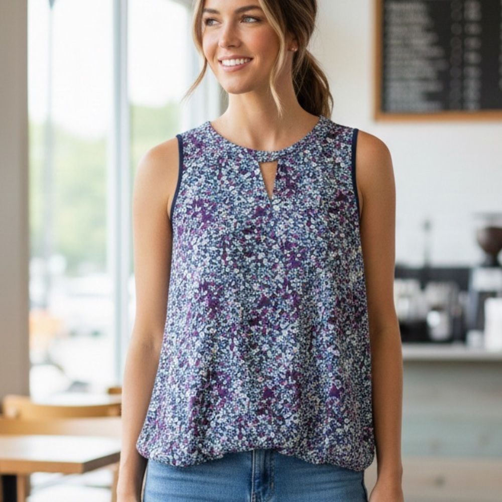 41 Hawthorn Clearwater Mixed Media Sleeveless Blouse Top Blue SP